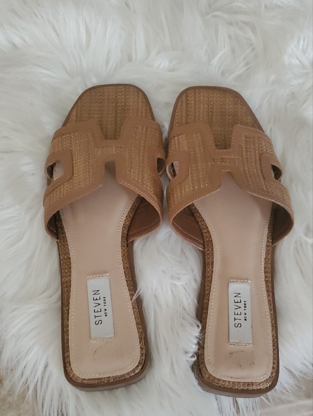 Steve Madden Woven Tan Slide Mules Sandals Size 8.5 - Picture 4 of 10